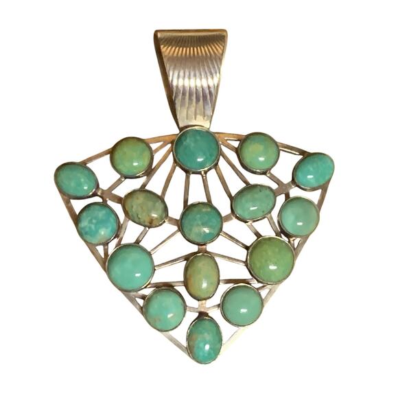 Jay king Pendant Sterling Silver Triangular w/ 16 Green Turquoise Stones - Picture 2 of 7